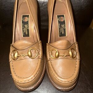 Gucci Horsebit Brown Leather Loafers with Gold Accents pump